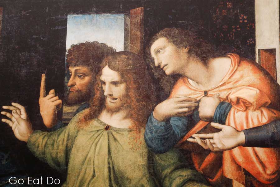Detail of The Last Supper painted by Leonardo da Vinci.
