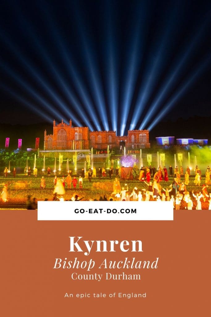 Pinterest pin for Go Eat Do's blog post about Kynren, the outdoor spectacle billed as an epic tale of England, at Bishop Auckland in County Durham.