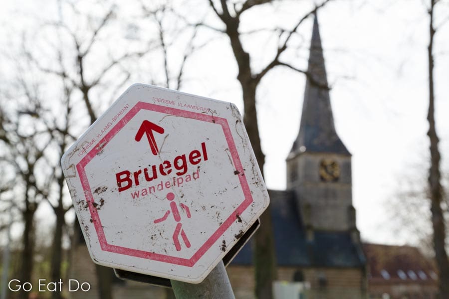 Sign for the Bruegel footpath at Dilbeek in the Pajottenland, Belgium