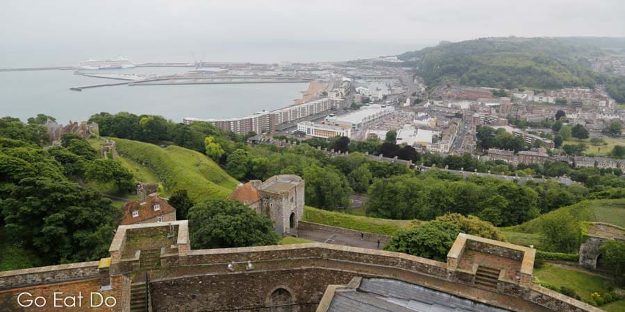 View of Dover and the English Channel from Dover Castle in Kent