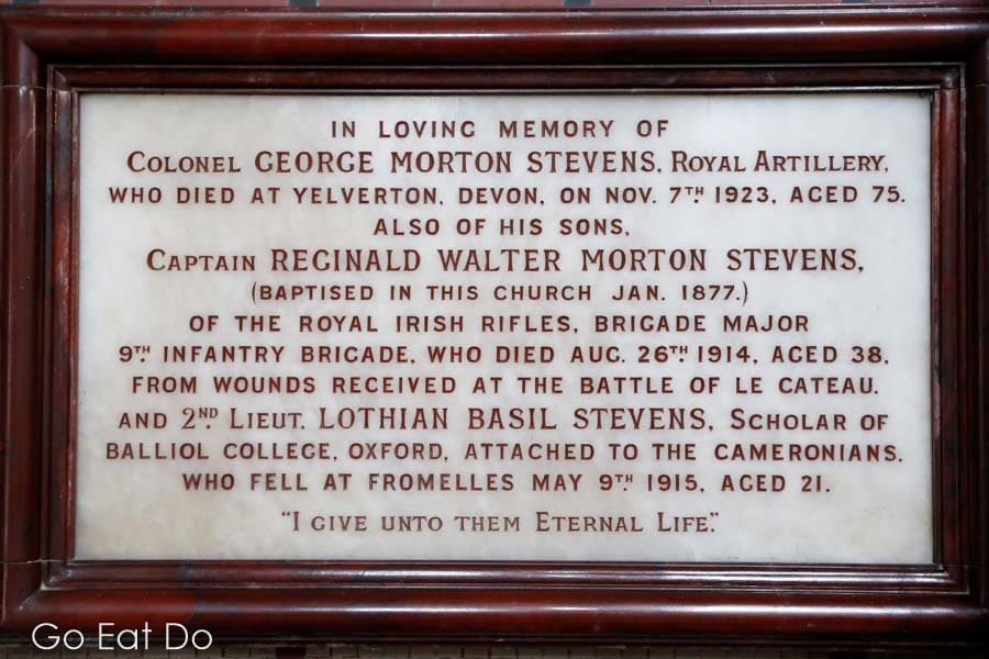 Plaque inside St-Mary-in-Castro church in Dover, Kent