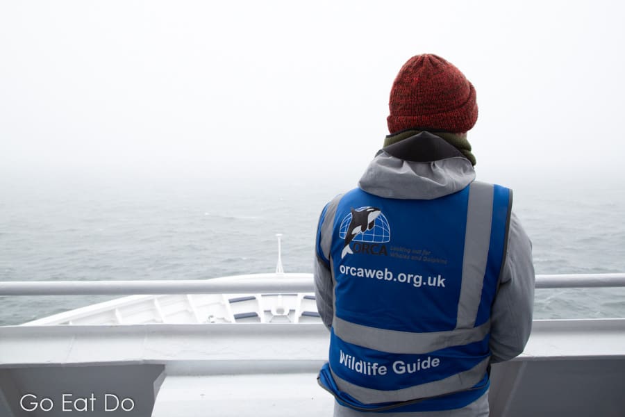 ORCA wildlife officer aboard deck of DFDS ferry sailing Amsterdam to Newcastle