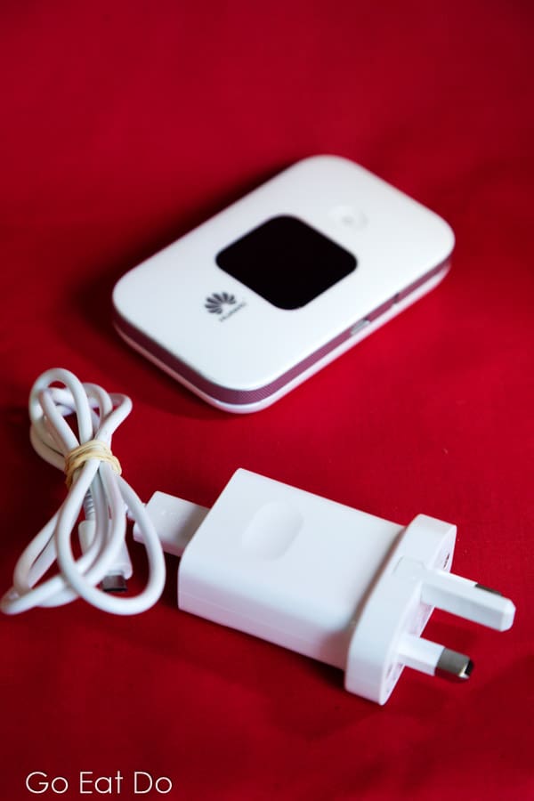 Huawei MiFi unit and charging plug supplied by Cellhire