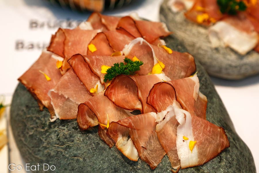 Air dried ham is one of the delicacies of the Alps.