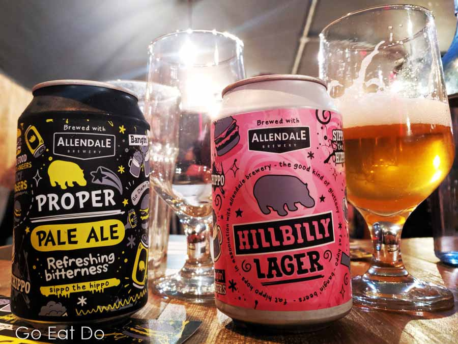 Beers brewed by the Allendale Brewery for the Fat Hippo in specially designed cans by James Dixon of LinesBehind.com.