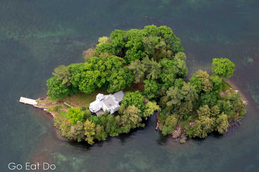 Aerial view of one of the 1,864 islands that give the Thousand Islands region its name.