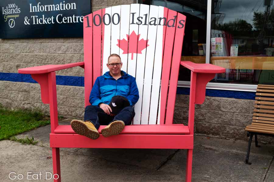 Micro-influencer Stuart Forster on a seat in Gananoque in the 1000 Islands region of Canada.