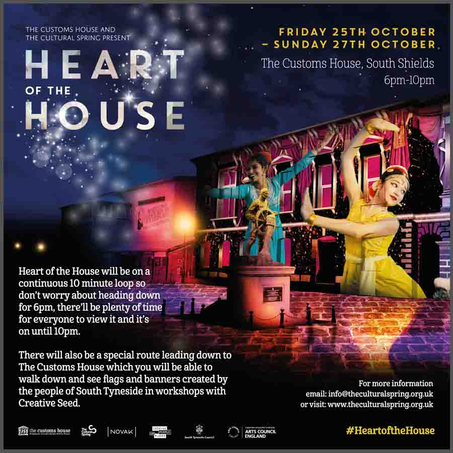 Poster advertising the Heart of the House lights show at the Customs House theatre in South Shields