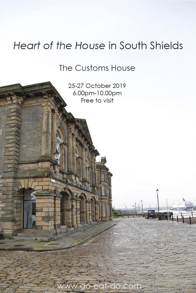 Pinterest pin for Go Eat Do's post about the Heart of the House light show at The Customs House in South Shield from 25 to 27 October 2019