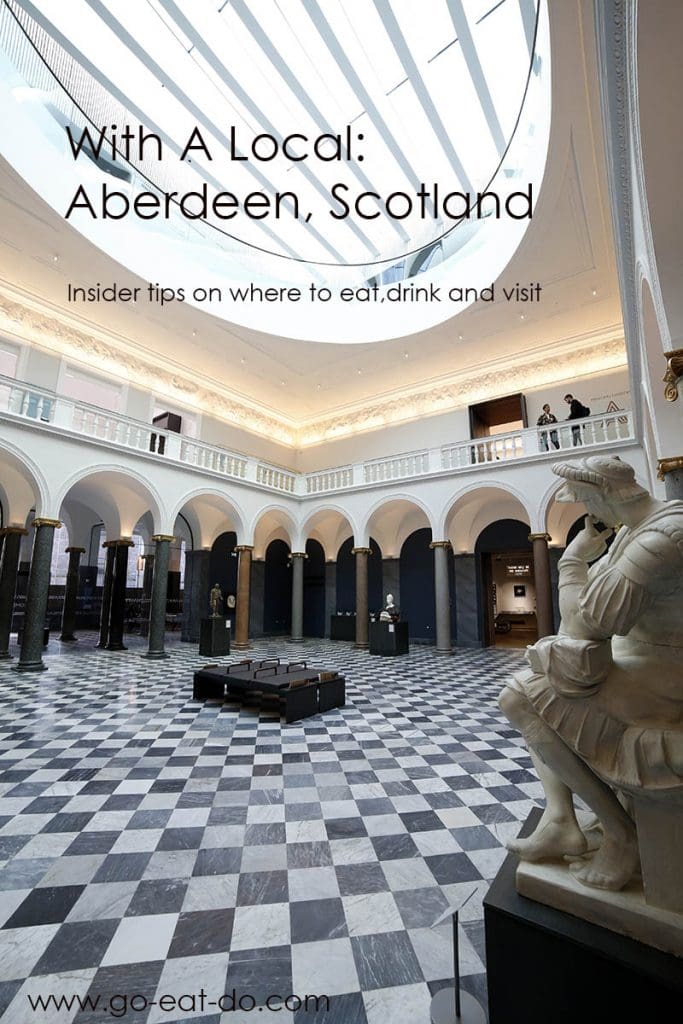 Pinterest pin with recommendations on restaurants, bars and places of interest in Aberdeen, Scotland.