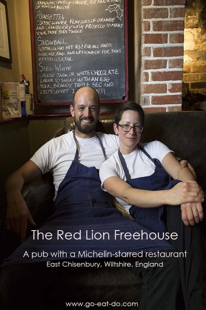 Pinterest image with text for the Red Lion Freehouse, a Michelin-starred restaurant at East Chisenbury in Wiltshire, England.