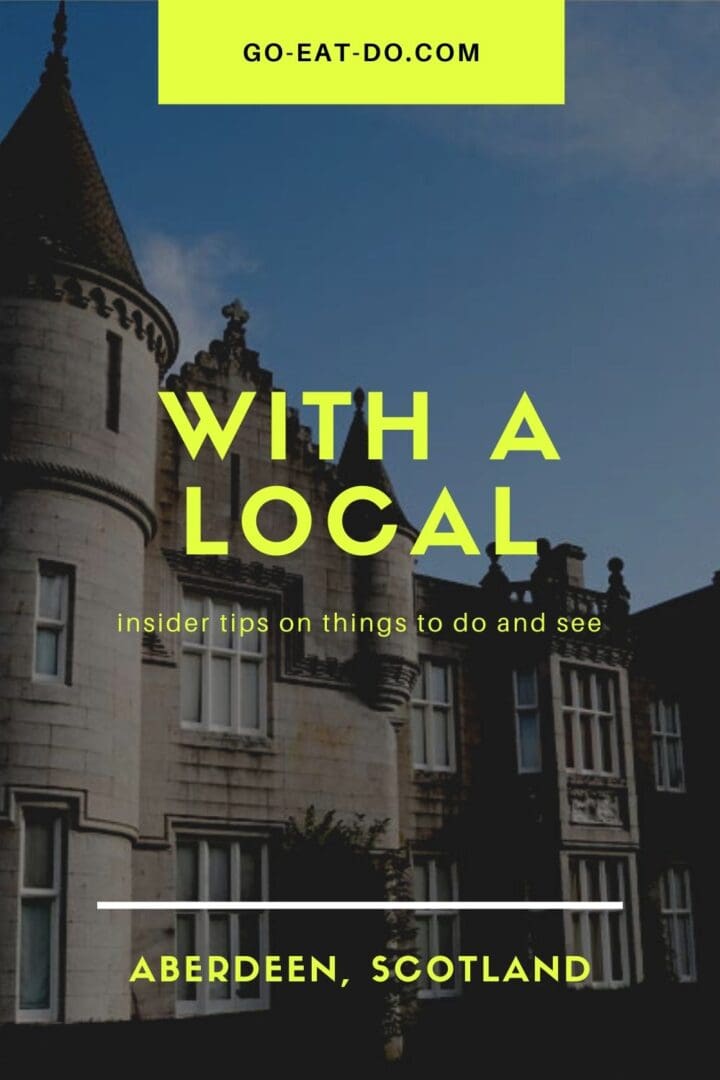 Pinterest pin with recommendations on restaurants, bars and places of interest in Aberdeen, Scotland.