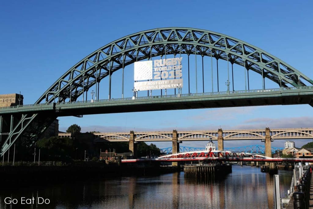Rugby World Cup 2015 logo on the Tyne Bridge in Newcastle