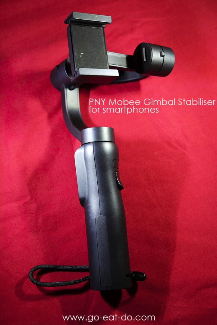 Pinterest Pin for Go Eat Do's blog about the PNY Mobee Gimbal Stabiliser for smartphones.