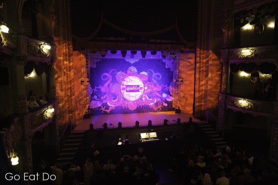 The stage and safety curtain at Newcastle's Tyne Theatre and Opera House ahead of the opening performance of Aladdin.