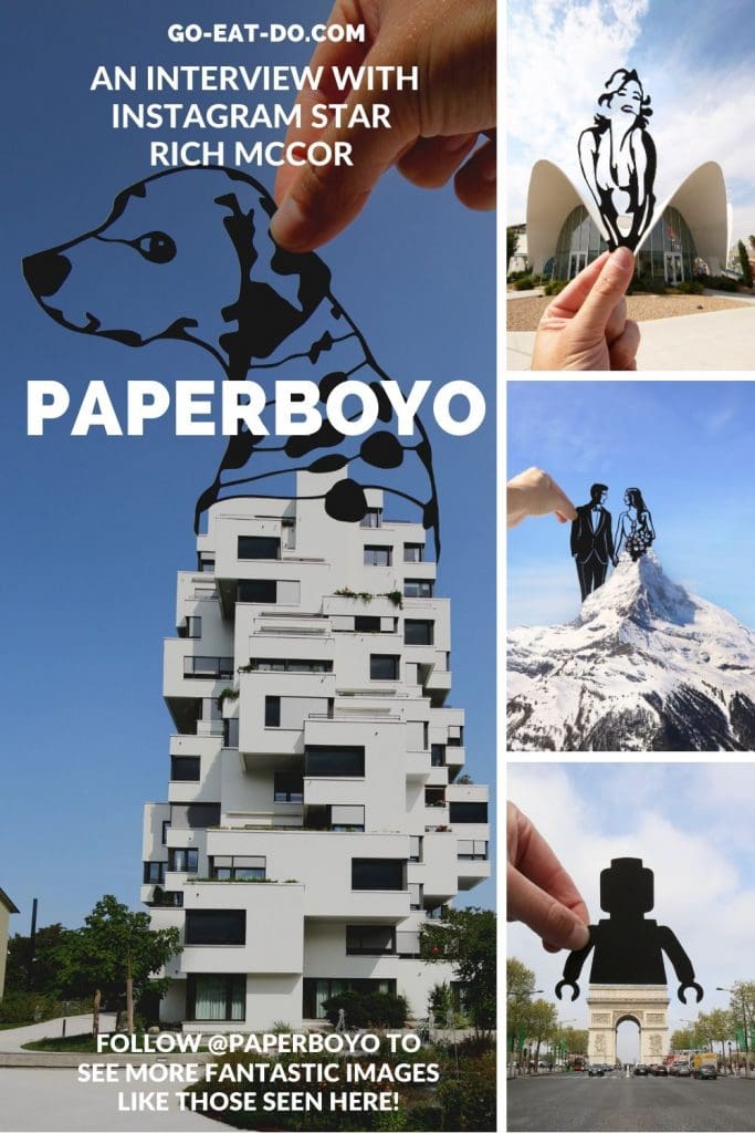 Pinterest pin for the Go Eat Do blog post featuring an interview with Rich McCor, the Instagram star known as Paperboyo