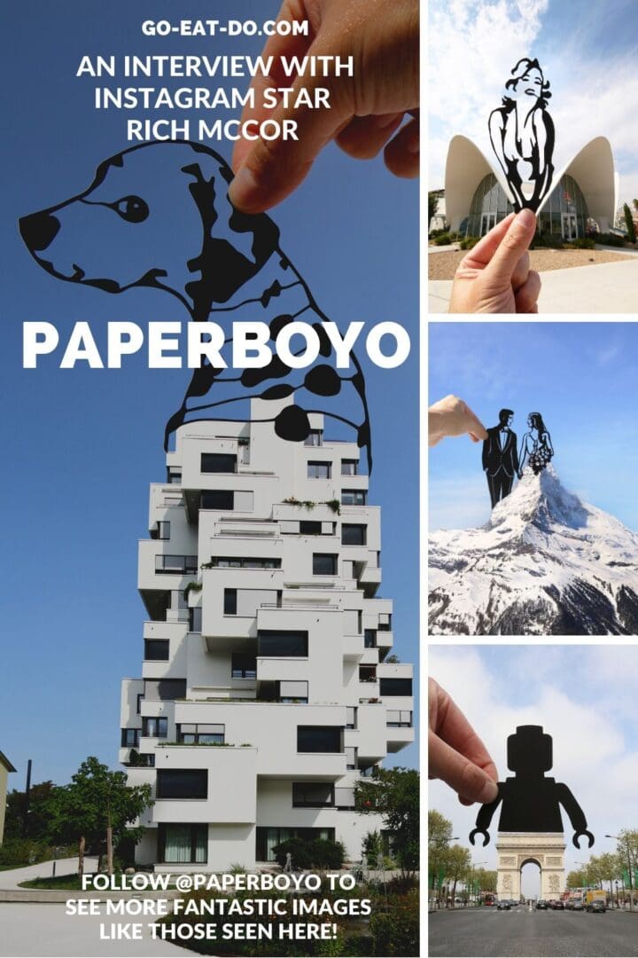 Pinterest pin for the Go Eat Do blog post featuring an interview with Rich McCor, the Instagram star known as Paperboyo