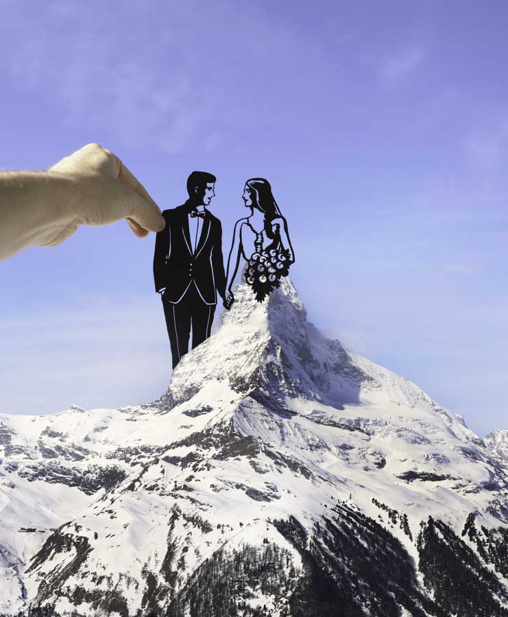 A photo from the Matterhorn depicting a couple getting married. Photo © Paperboyo.