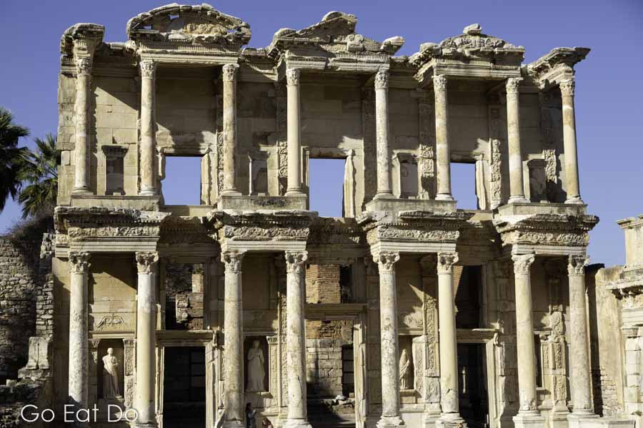 Facade of the Library of Celsus at Ephesus in Turkey.
