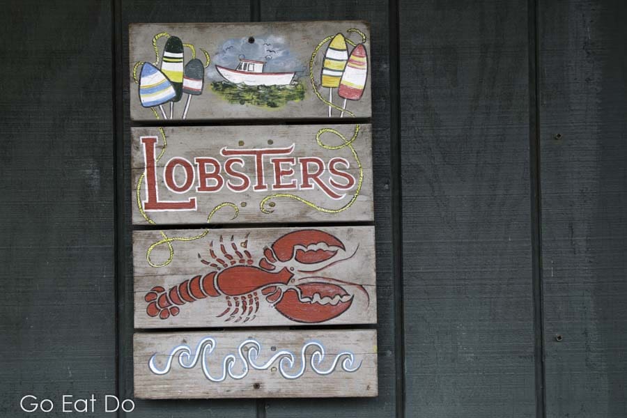 Sign for lobsters at the Family Fisheries restaurant.on Campobello Island in New Brunswick, Canada