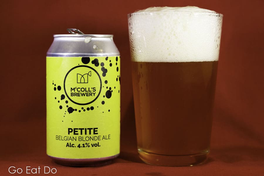 Glass of Petite Belgian Blonde Ale from McColl's Brewery, based at Bishop Auckland in northeast England, featured in an interview with Danny McColl of McColl's Brewery.