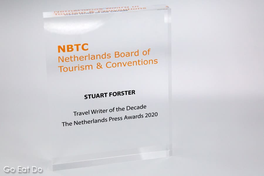 Stuart Forster's Travel Writer of the Decade award from the Netherlands Press Awards 2020
