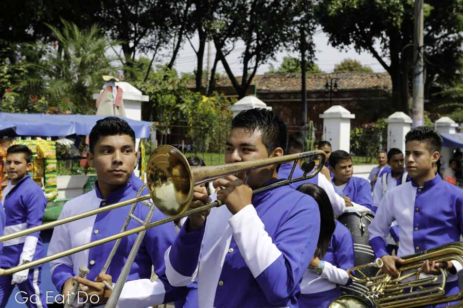 Musicians in a marching band in El Salvador
