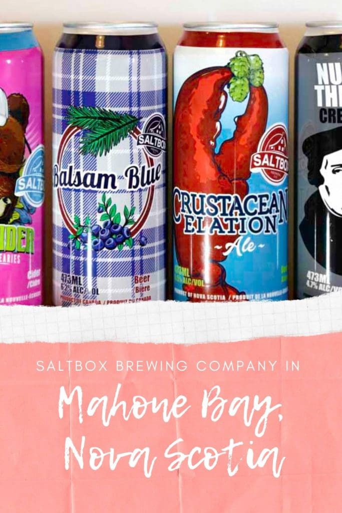 Pinterest pin for Go Eat Do's article about the Saltbox Brewing Company in Mahone Bay, Nova Scotia, Canada.