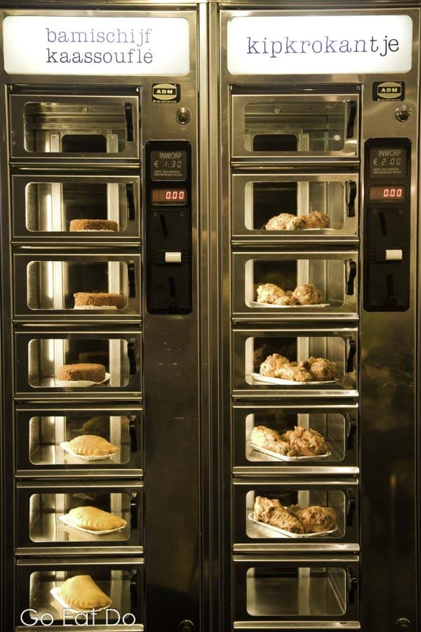 Dutch snacks offered for sale from a vending machine