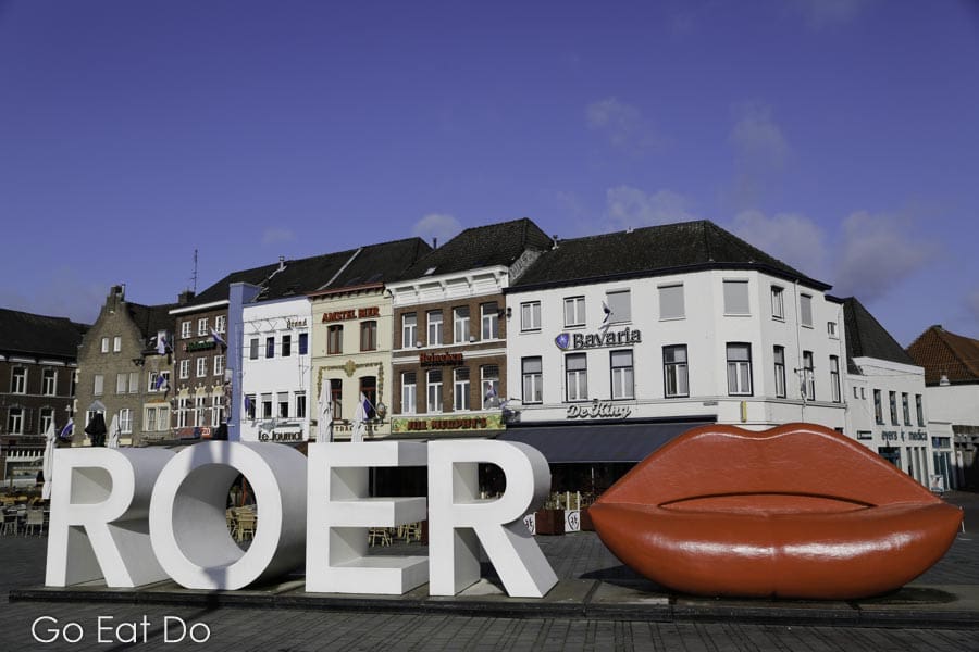 An installation in the Dutch city of Roermond, featuring the word Roer and a mouth, in the province of Limburg