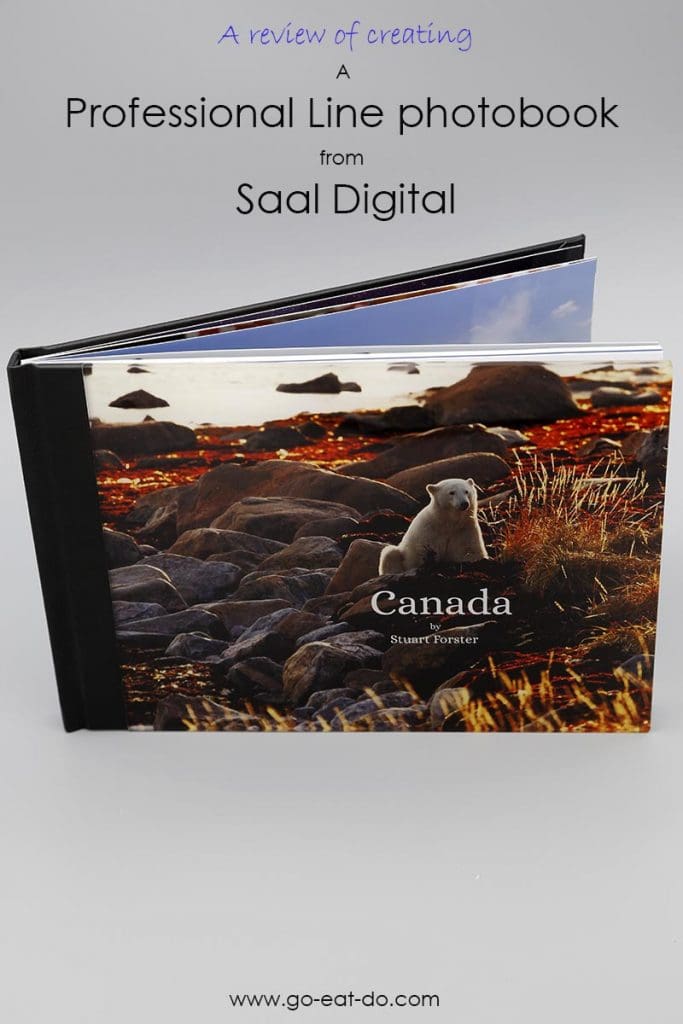 Pinterest pin for Go Eat Do's blog post about creating a Professional Line photobook from Saal Digital