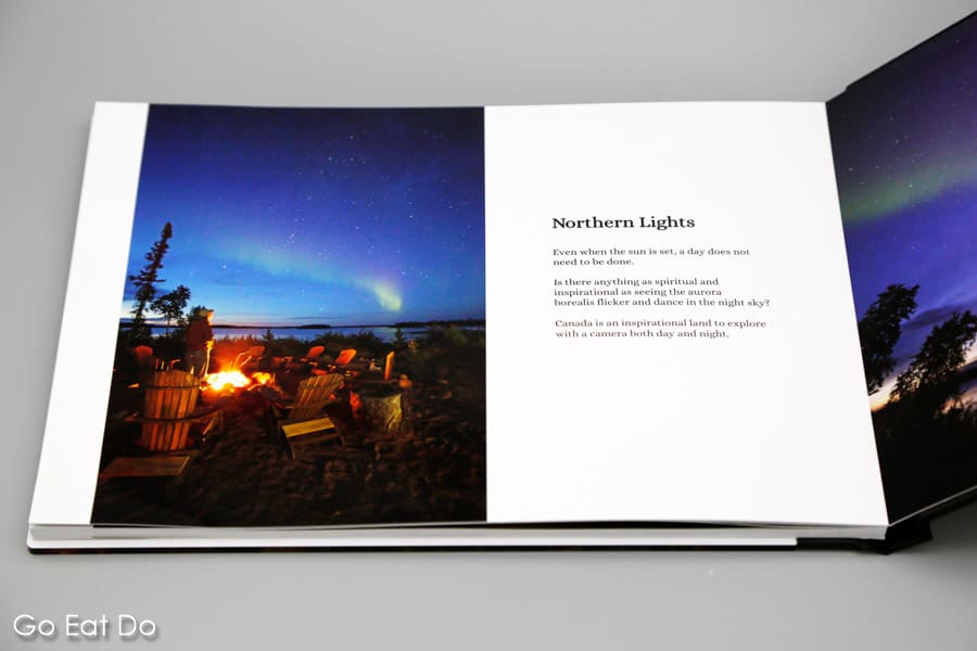 A page with text and a photo of the Northern Lights in Manitoba