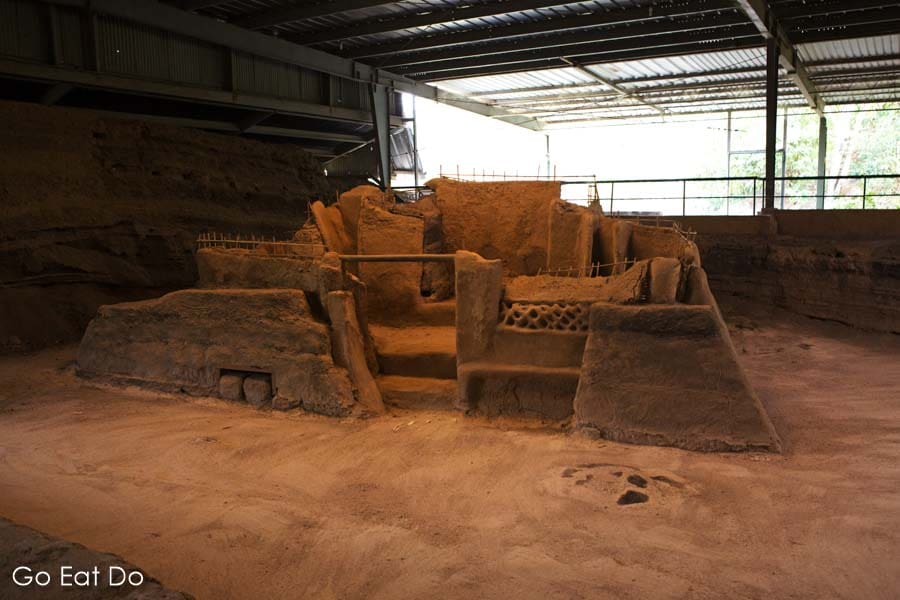 Remains of Maya buildings excavated at the Joya de Cerén archaeological site in El Savador
