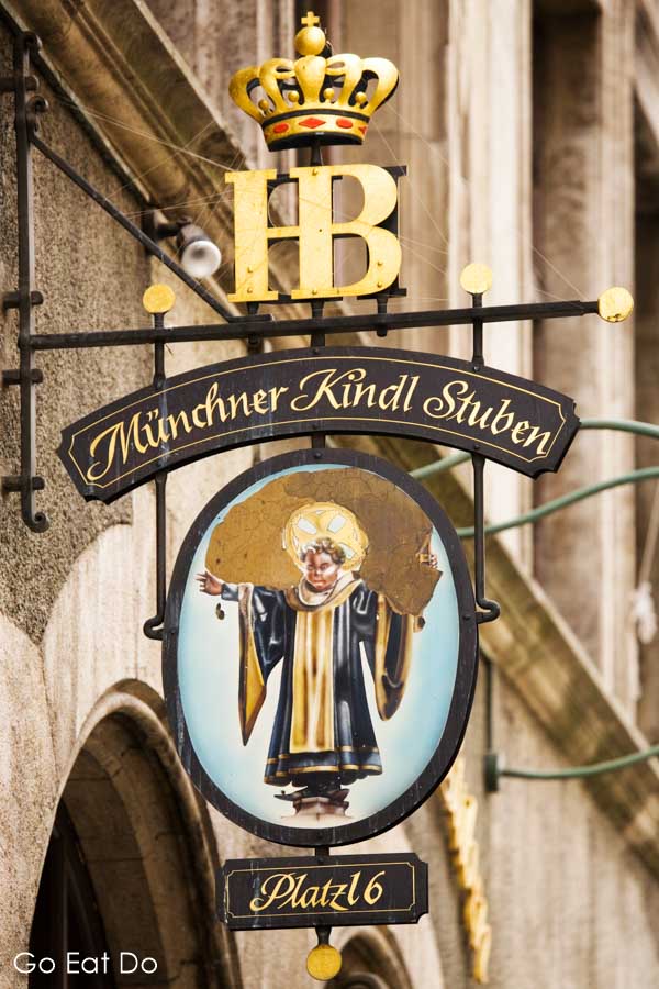 Sign for the Muencher Kindl Stuben at the popular Hofbraeuhaus Bierkellar in Munich, Germany