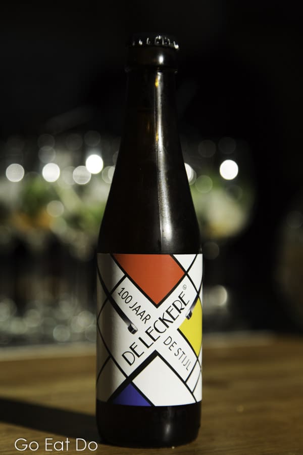 Beer with a De Stijl-inspired label served at the Radio Royaal Restaurant in Eindhoven, the Netherlands