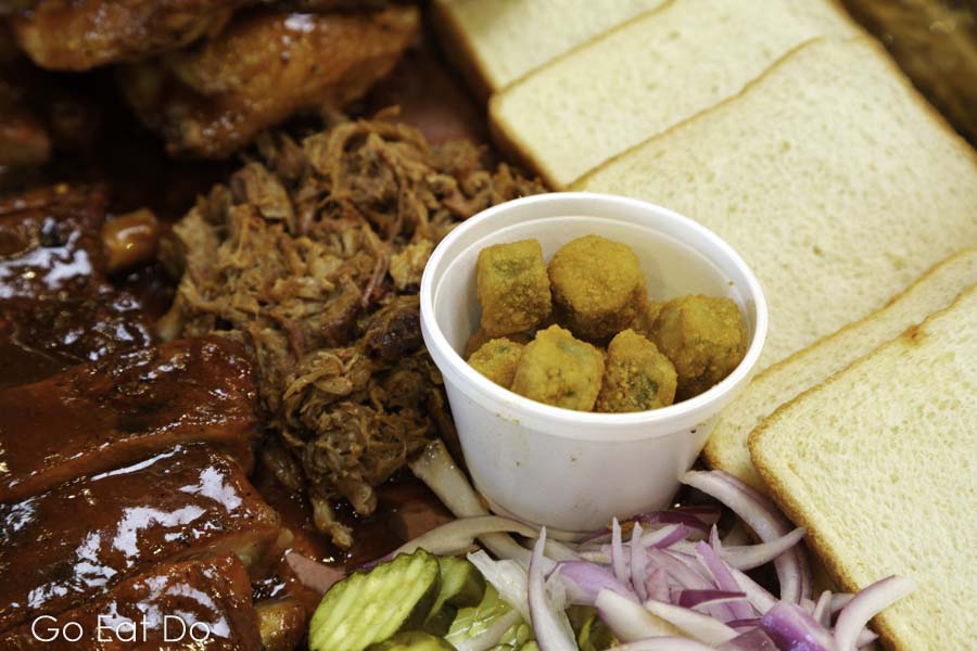 Southern style food, including pulled pork, served at Piggyback's in Lake City, South Carolina