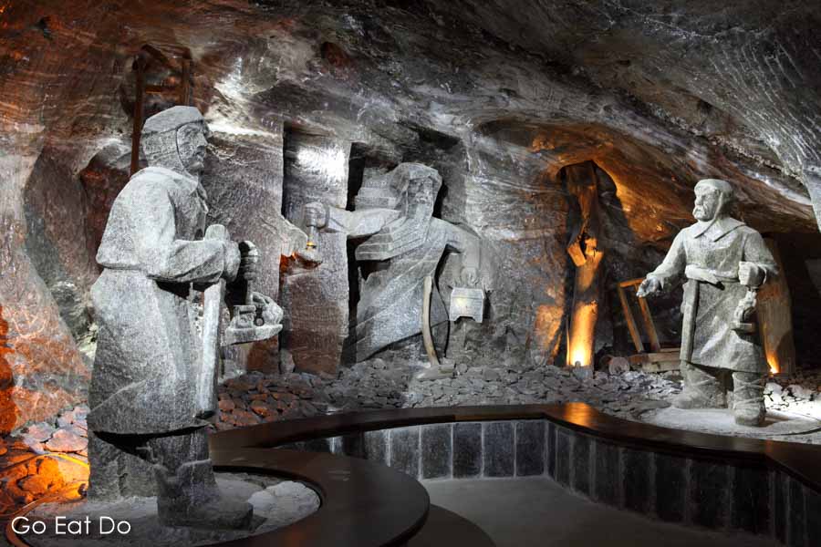 The Warden of Wieliczka, a ghost who warns miners of imminent disaster, a sculpture by Mieczyslaw Kluzek and Antoni Cholewa at the Krakow Salt Mine Wieliczka