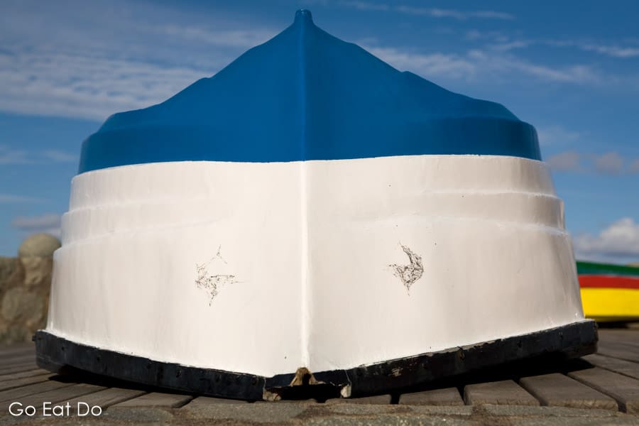 Upturned blue and white boat at Taganana on Tenerife