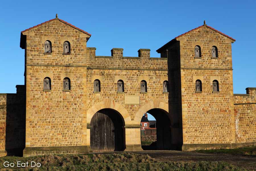 A reconstructed gate of Arbeia Roman Fort and Museum in South Shields, England