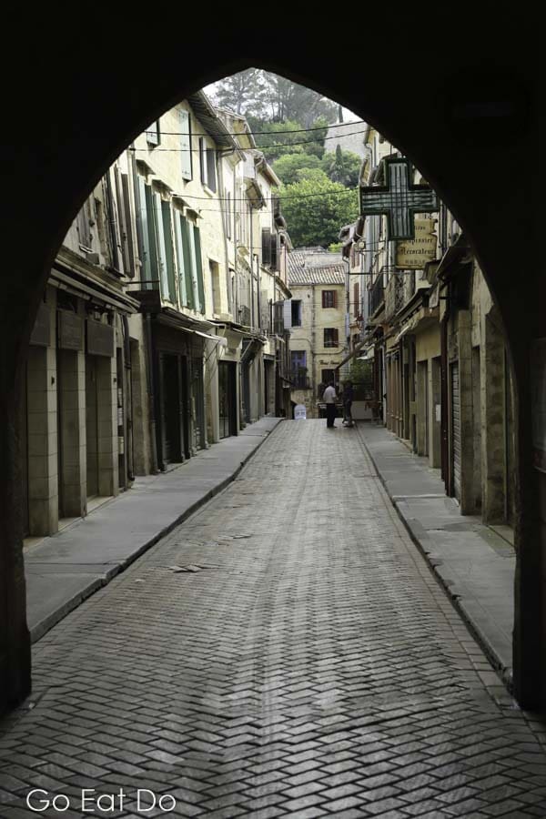 A street in Sommieres viewed through the archway