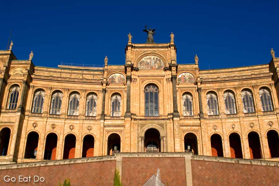 Facade of Maximilianeum, which houses the Bavarian Statue Parliament (the Bayerischer Landtag), in Munich, Germany