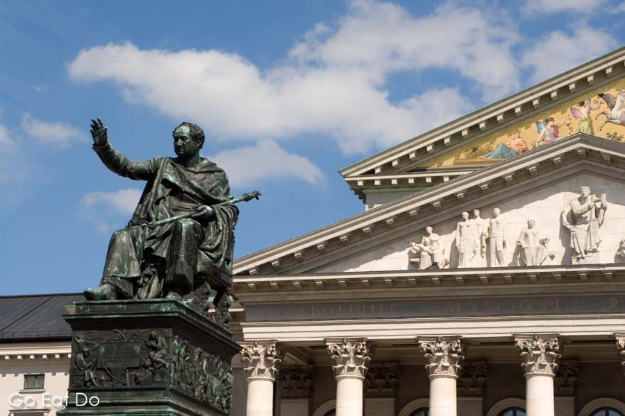 Statue of King Maximilian Joseph, after whom Max-Joseph-Platz is named, by the Bavaria State Opera House in Munich, Germany