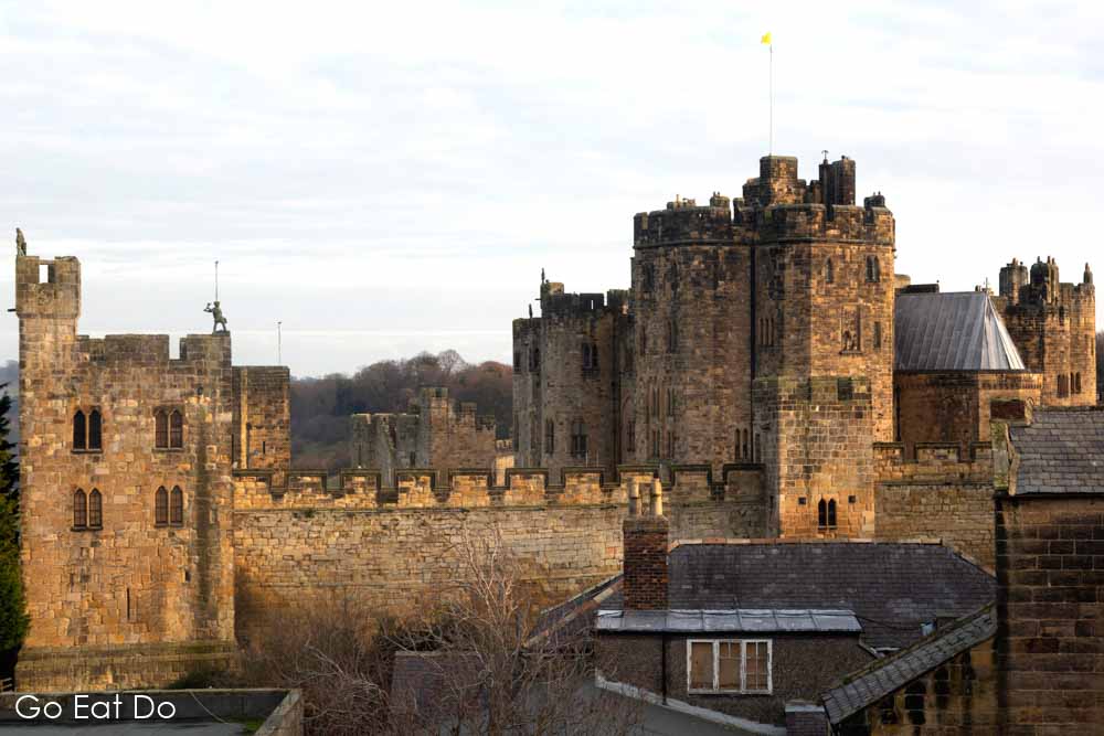 View of Alnwick Castle, which has been used as a set for filming television series and movies, in Alnwick, Northumberland