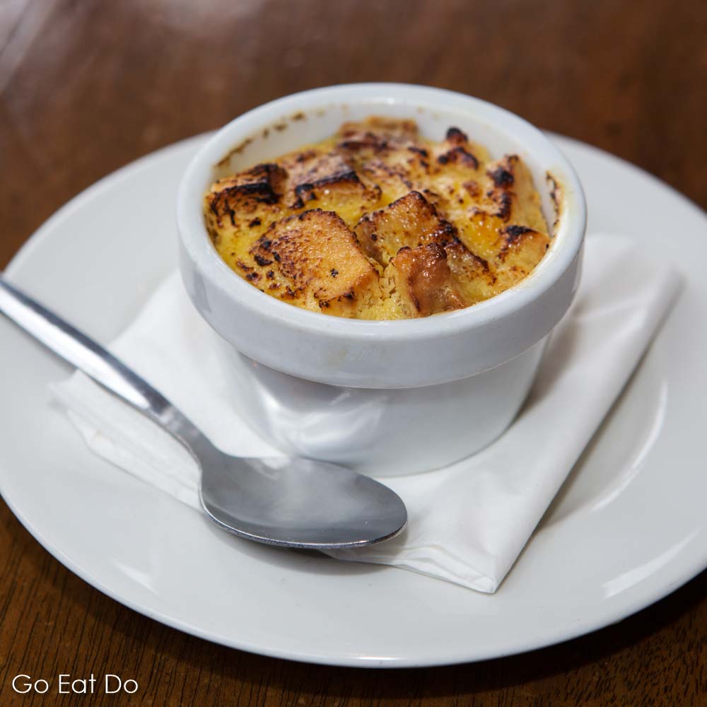 Bread and butter pudding served during Eating Europe's East End Food Tour of London