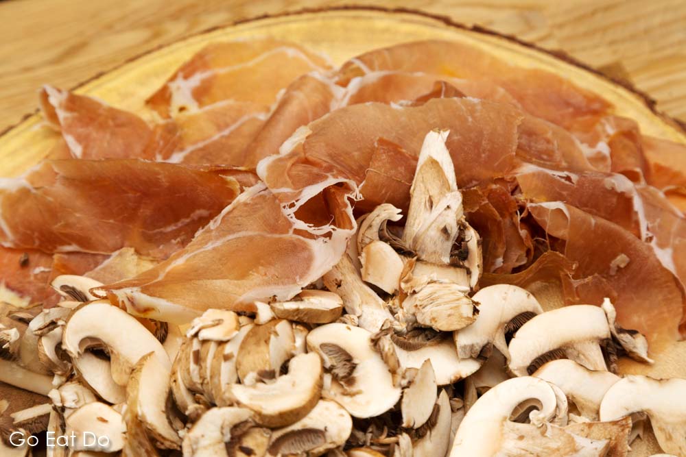 Parma ham (Prosciutto di Parma) and mushrooms