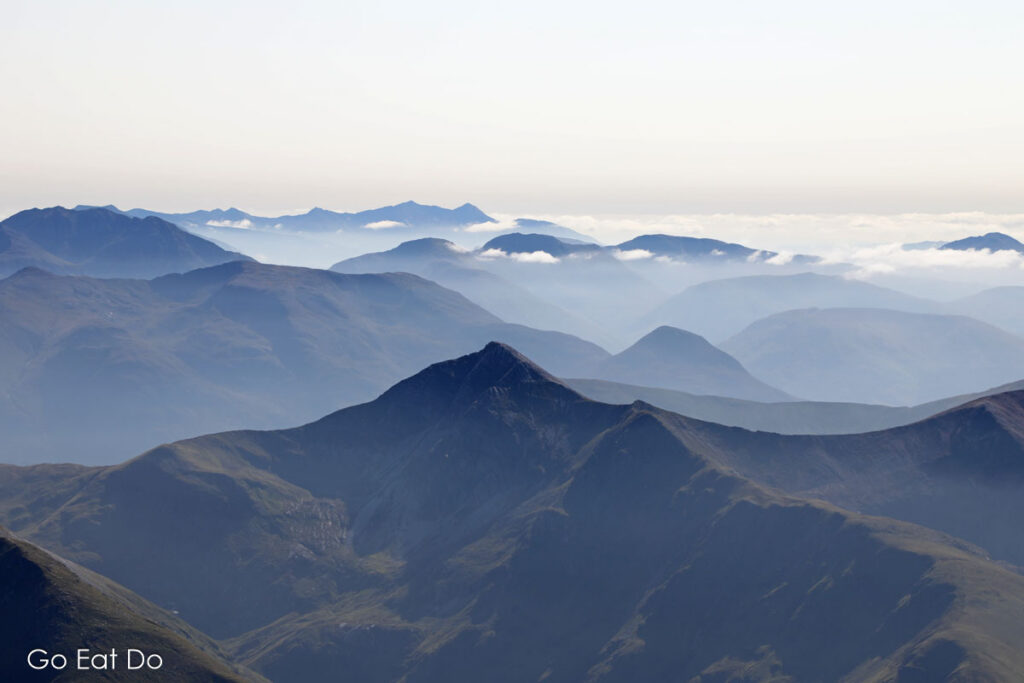 View of Munros from Ben Nevis in Scotland.