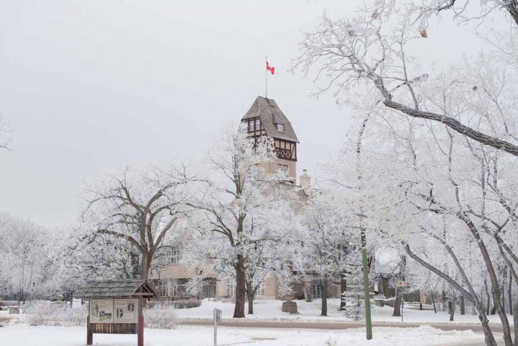 Assiniboine Park Zoo in snow, one of the top attractions and things to do in Winnipeg in winter.