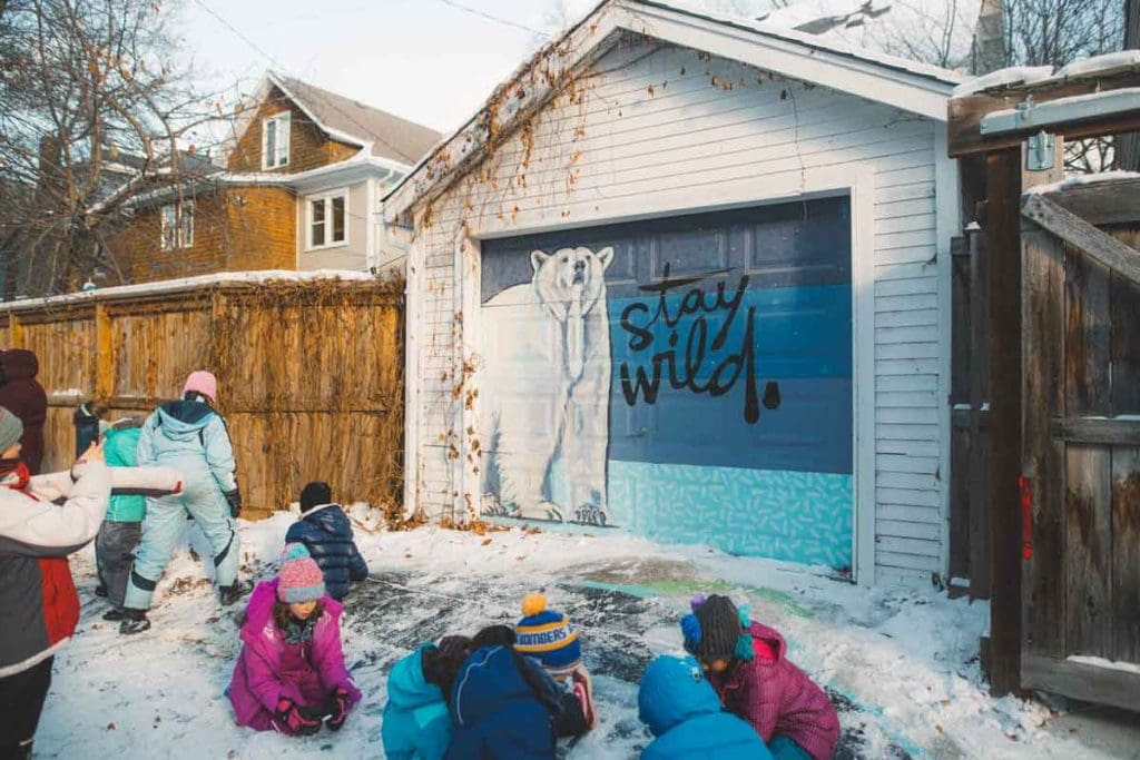 Artwork by Kal Barteski on a wall at Back Alley Arctic.