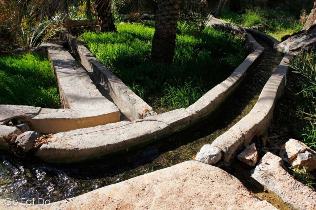 A falaj waterway, part of the aflaj irrigation system in the village of Al Hamra, Oman