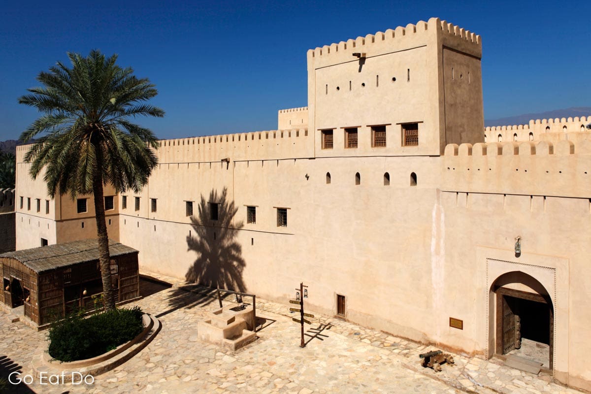 Nizwa Fort in Oman. Nizwa Fort was constructed from 1649 to 1661 under Imam Sultan Bin Saif Al Ya'rubi and is a popular tourist attraction